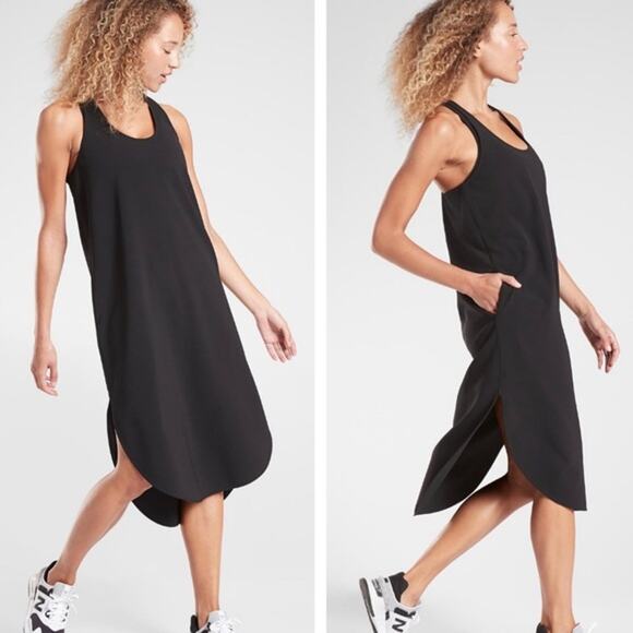 Athleta Illuminate Dress Racerback Midi Black Casual Pockets L - Picture 1 of 9